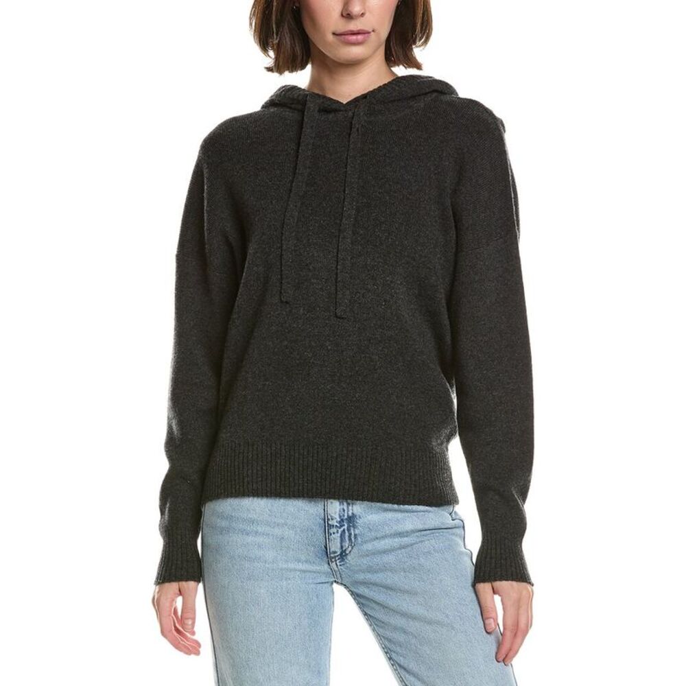 Brodie Cashmere Womens  Ribbed Wool & Cashmere-Blend Hoodie, Gray